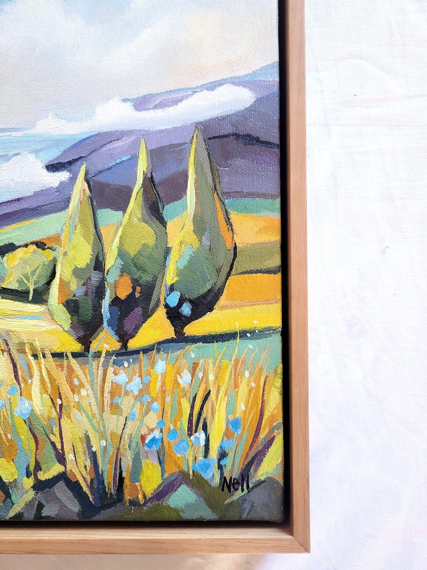 The Golden Field [Original Artwork] - FRAMED Acrylic on Canvas Landscape Painting 29.7 x 42 cm