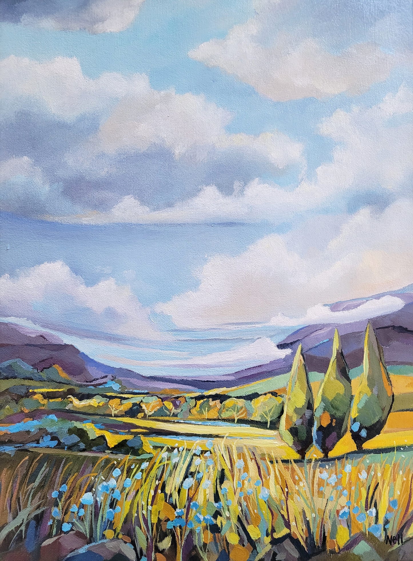 The Golden Field [Original Artwork] - FRAMED Acrylic on Canvas Landscape Painting 29.7 x 42 cm
