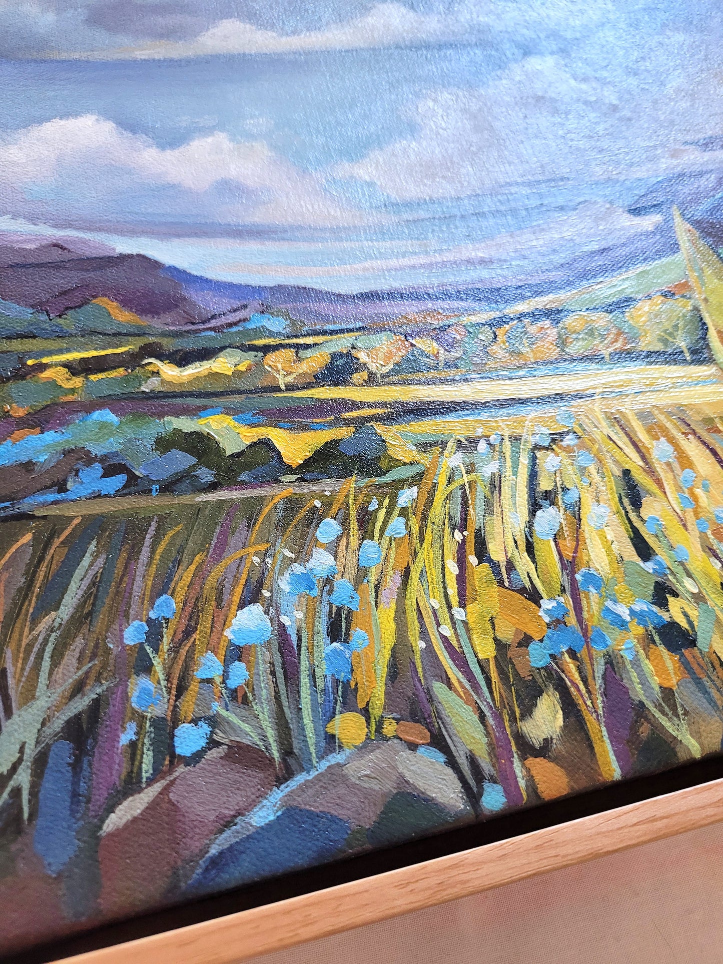 The Golden Field [Original Artwork] - FRAMED Acrylic on Canvas Landscape Painting 29.7 x 42 cm