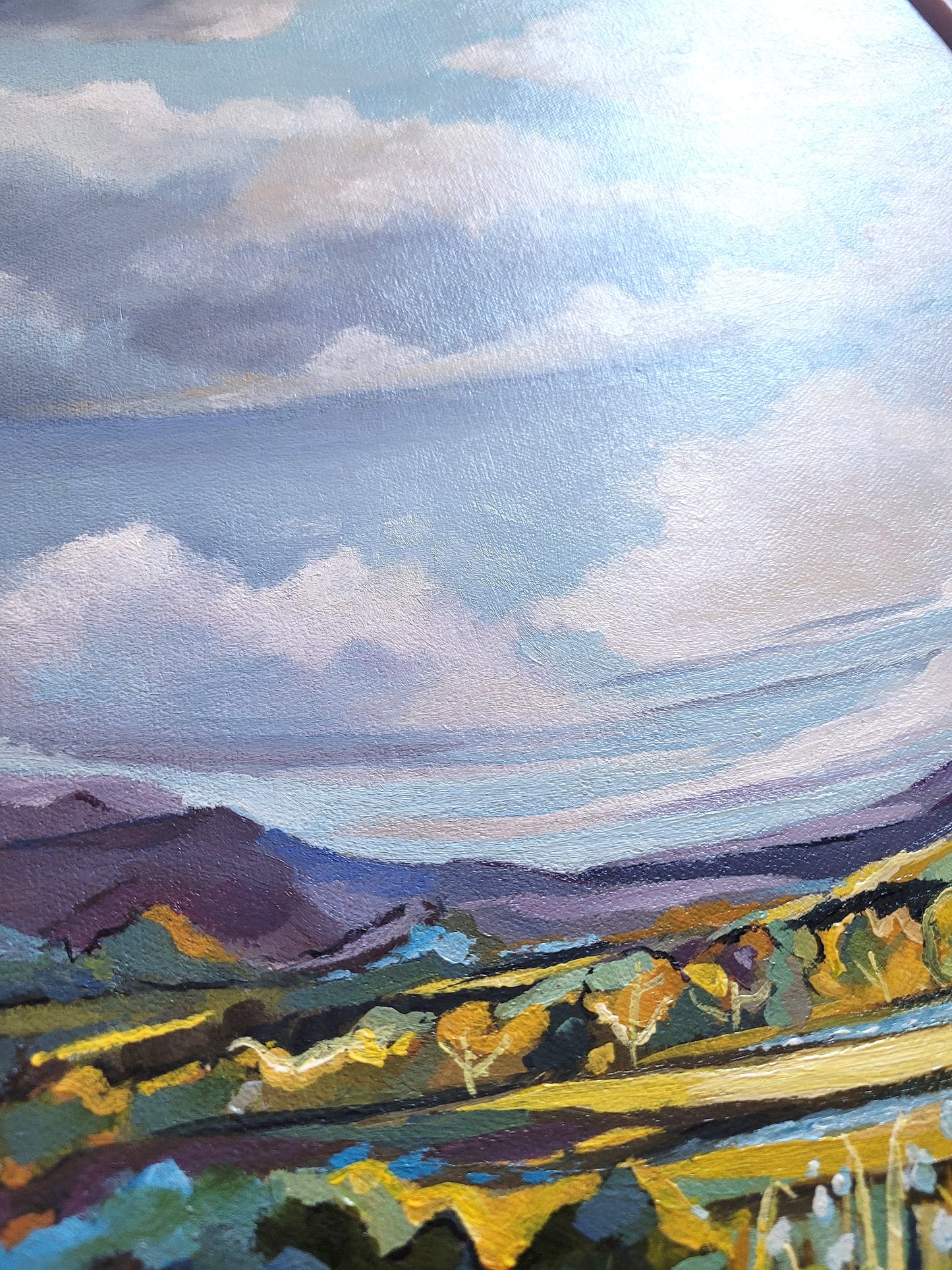 The Golden Field [Original Artwork] - FRAMED Acrylic on Canvas Landscape Painting 29.7 x 42 cm