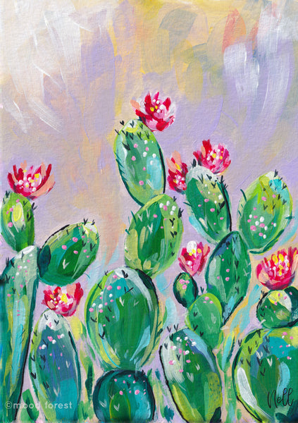 Botanical Art Print - Cactus Garden in the Purple Evening Light