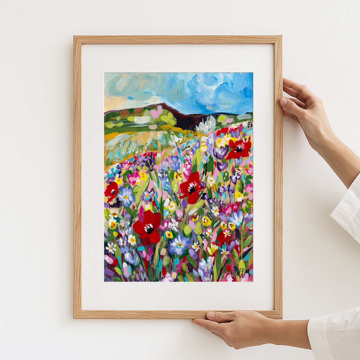Landscape Art Print - A Field of Wildflowers Dotted with Poppies