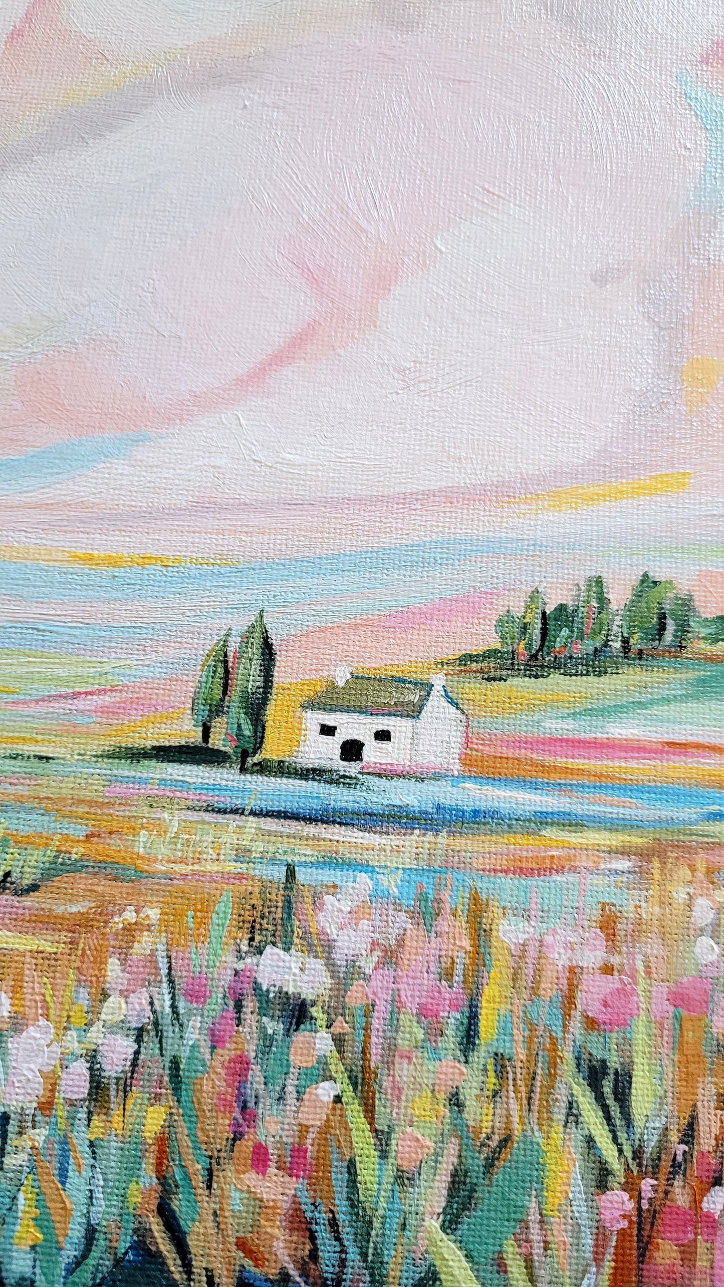 The Joy of Summer Skies [Original Artwork] - Acrylic on board FRAMED Landscape Painting 32.5 x 32.5 cm