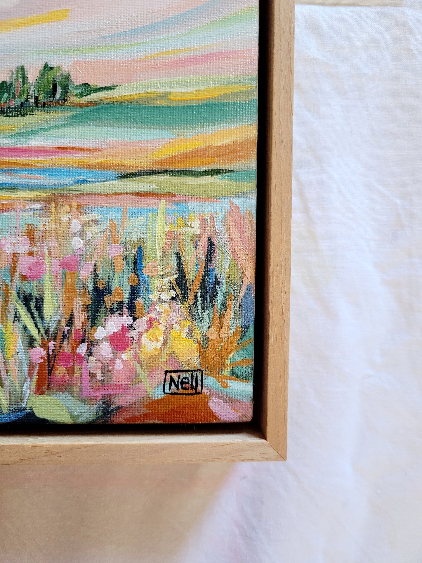 The Joy of Summer Skies [Original Artwork] - Acrylic on board FRAMED Landscape Painting 32.5 x 32.5 cm