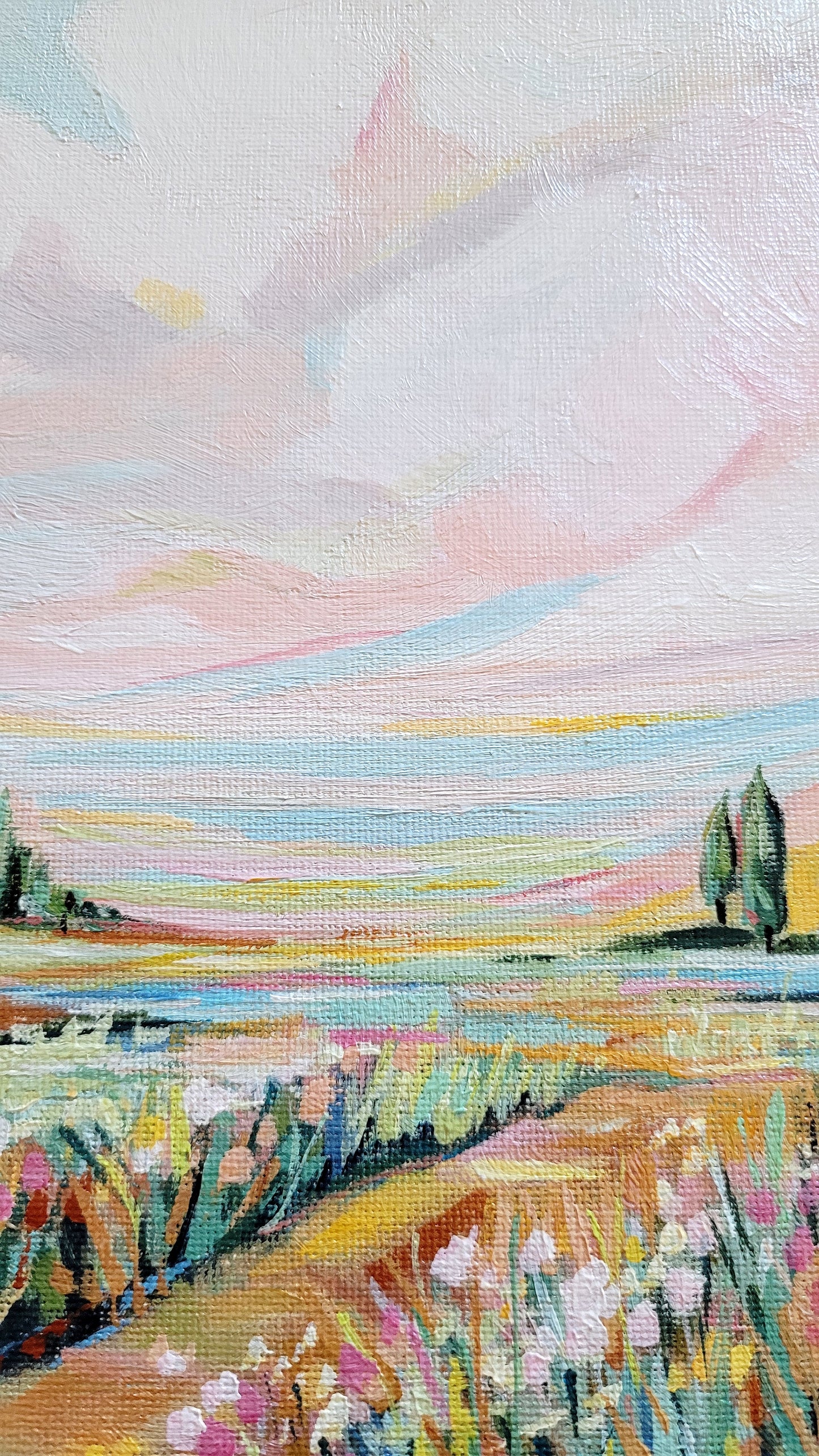 The Joy of Summer Skies [Original Artwork] - Acrylic on board FRAMED Landscape Painting 32.5 x 32.5 cm